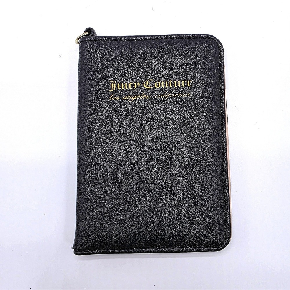 Juicy Couture Black Pink Faux Leather Bifold Wallet Gold Logo Y2K McBling